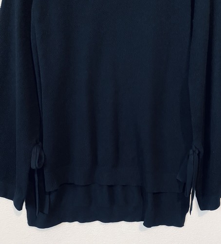 1 State Sweater Womens Large Waffle Knit Scoop Neck Tunic Tie Cuffs Black Boho - Picture 2 of 8