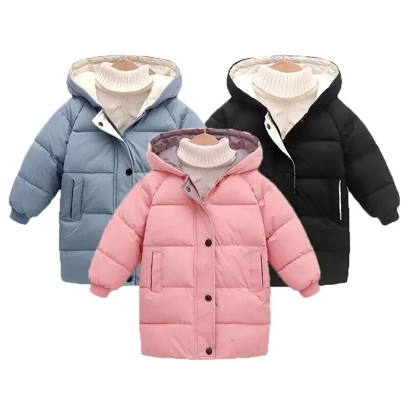 New 4-10 Years Boys Long Down Jackets Winter Kids Girls Thick Warm