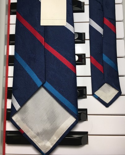 WEMBLEY / (Vintage - New) Red, White & Teal Blue on Navy Smart Repp Stripe Tie - Picture 3 of 8