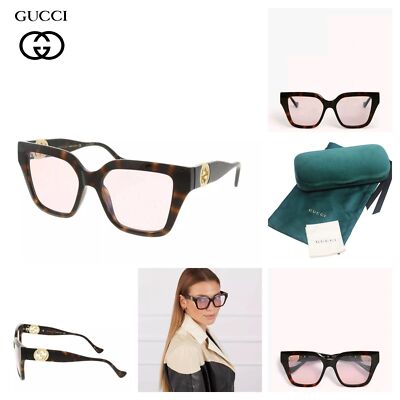 Gucci Oversized Square Sunglasses in Havana/Tortoise NWOT Case & Dust Bag Gucci Oversized Tortoise Mask Frame Sunglasses Havana/Blue  main image 4