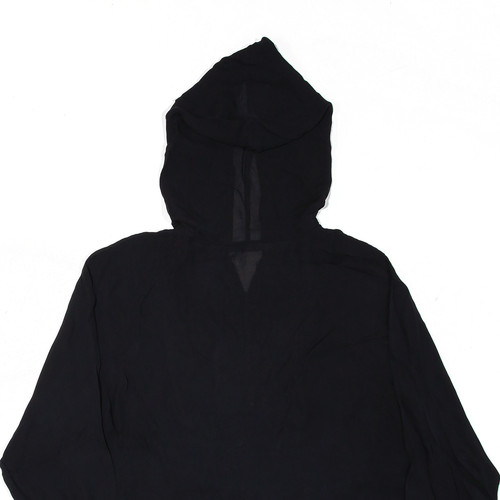 ZARA Womens Studio 1/4 Zip Jacket Black Hooded Lightweight Pullover XS - Picture 4 of 6