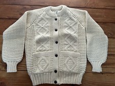 VTG Lisheen 100 Irish Wool Sweater Adult Large Chunky Cable Knit Button Front