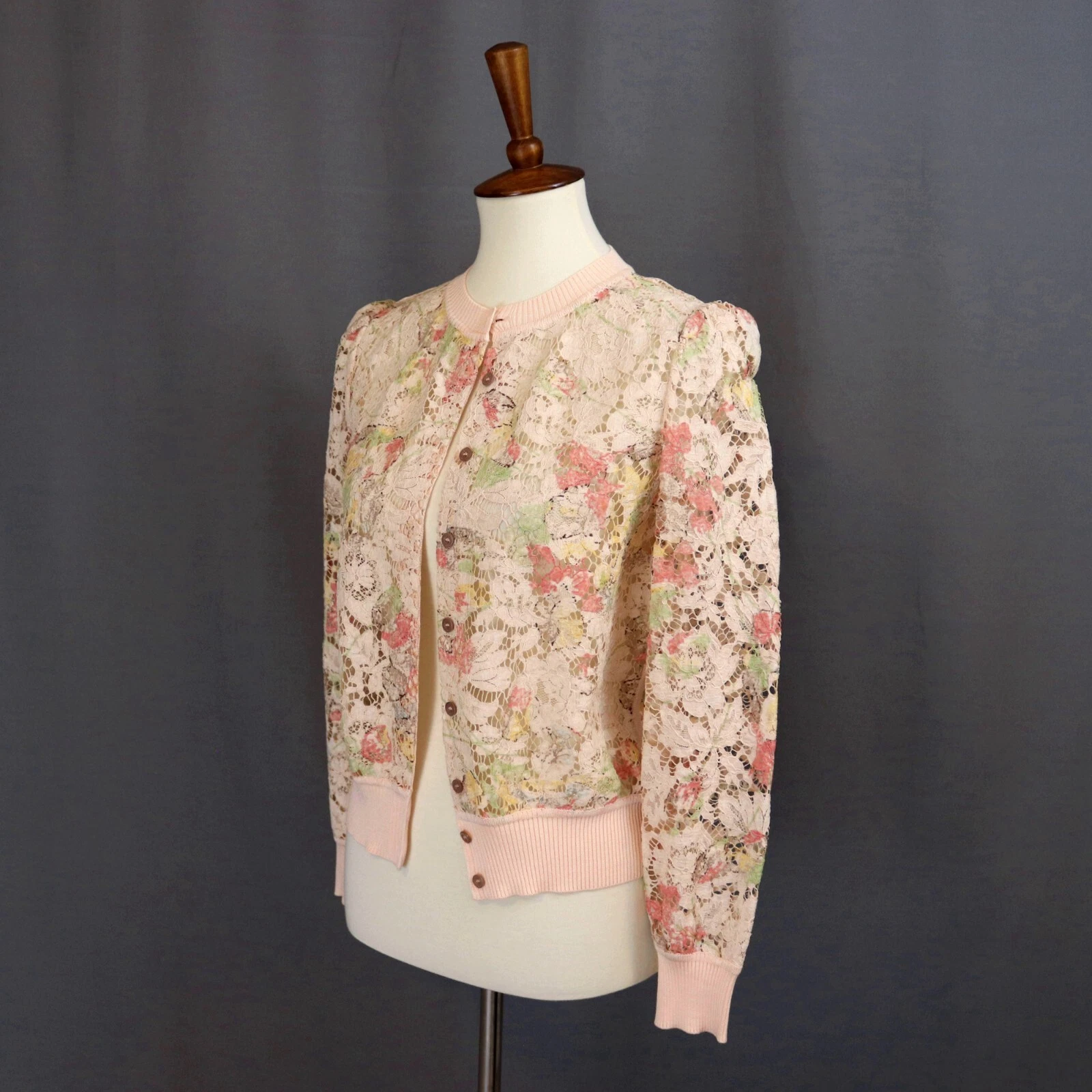 Cardigan Valentino taglia small pizzo floreale trasparente illusione