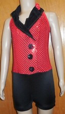 Tap Costume Shorty Unitard Red Faux Sequin Black Lapels ch/ad over 20 available