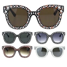Womens Engraving Star Bling Horned Rim Plastic Fashion Sunglasses