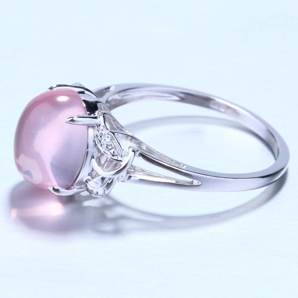 14K White Gold 10x8mm Oval Pink Quartz Natural Diamonds Ring Wedding Anniversary - Image 3 of 4