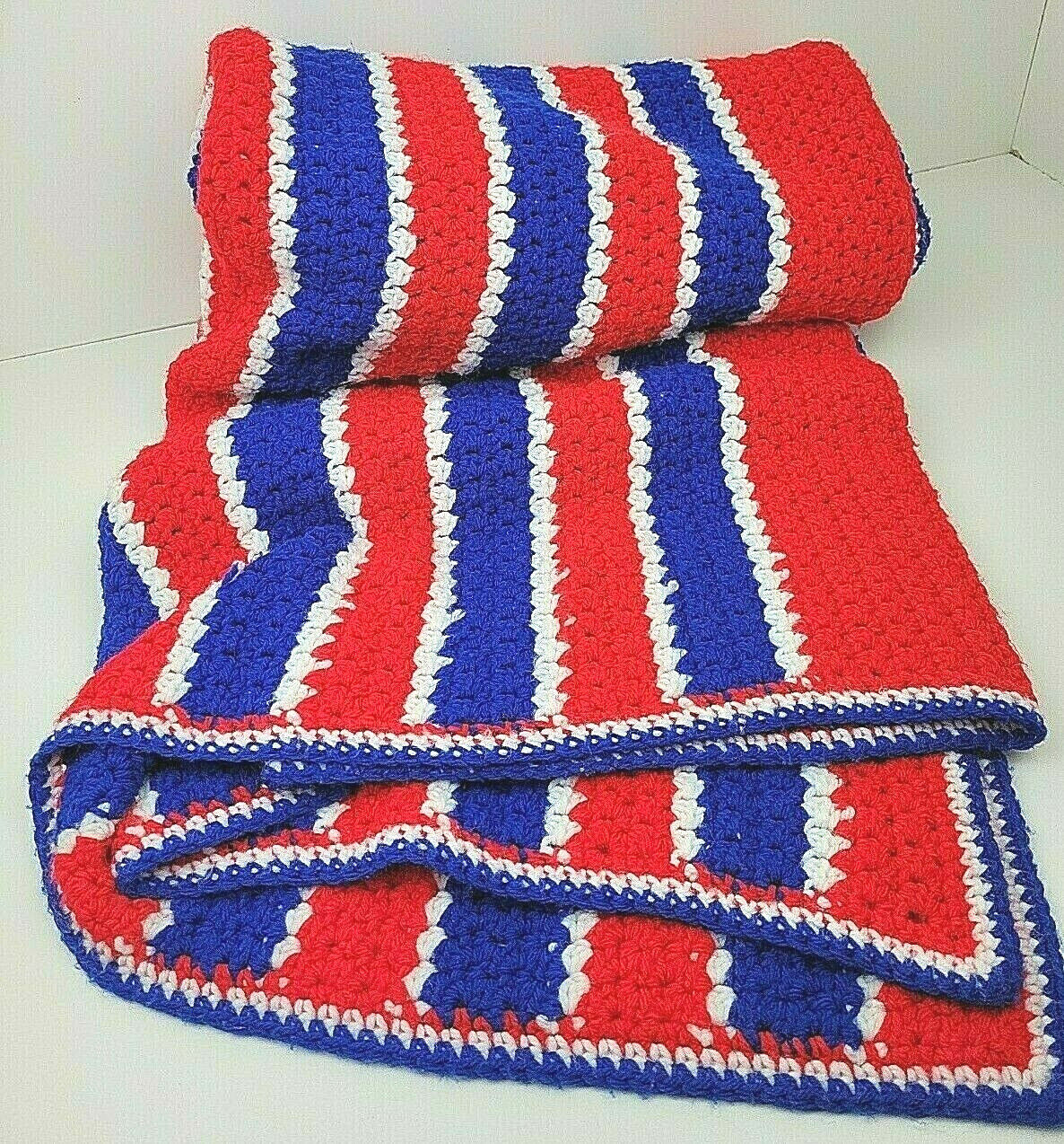 Crochet Handmade Afghan Blanket Red White 50