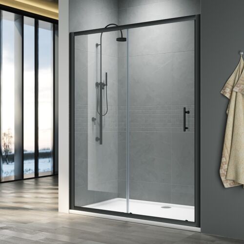 Black Shower Enclosure Sliding Door Bathroom Wet Room 6mm Glass Cubicle Screen