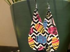 Faux Leather Earrings- Easter Pattern- Tear Drop Design