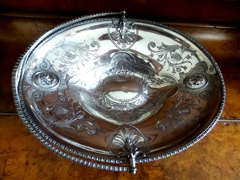 ANTIQUE SILVER OVER COPPER BRIDES BASKET CHASED DESIGN  - Image 2 of 4