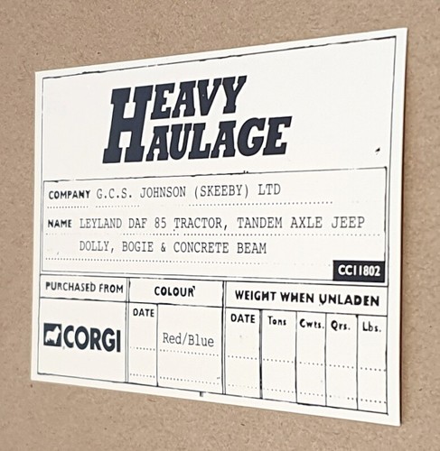 Corgi 1/50 Scale CC11802 - Leyland DAF 85 Tractor Tandem Axle Jeep & Beam Load - Picture 4 of 5