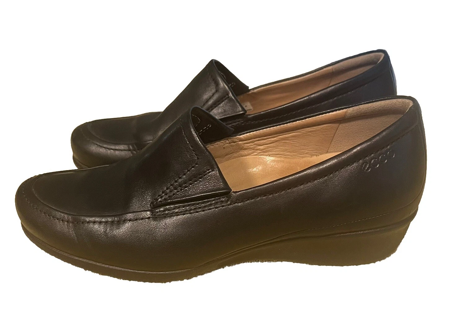 Mocassini Ecco Felicia donna taglia 37 (US 6) scarpe slip on in pelle nera con zeppa usati in ottime condizioni!