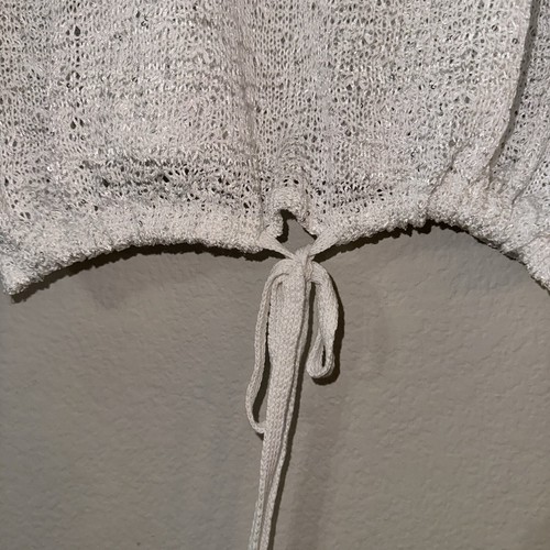 Sioni - NWT L White Silver Glitter Shimmer 3/4 Sleeve Sweater Blouse Large 438 - Picture 4 of 8