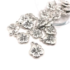 4, 20 or 50 BULK pcs Silver Hawaii Hibiscus Flower Charms - US Seller - AS226