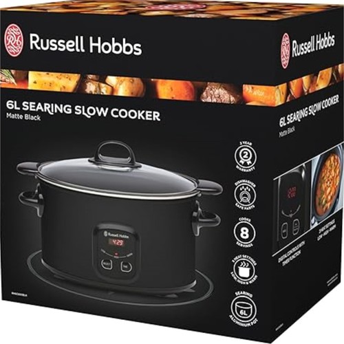 Russell Hobbs 6L Searing Slow Cooker Digital 3 Heat Settings Non-Stick Pot Black - Picture 6 of 6