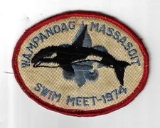 1974 Swim Meet Wampanaog Massasoit RED Border (SEWN) [Q-1472]