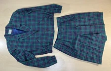 VTG Pendelton Wool Jacket & Shorts Set Green & Blue Plaid Sz 14