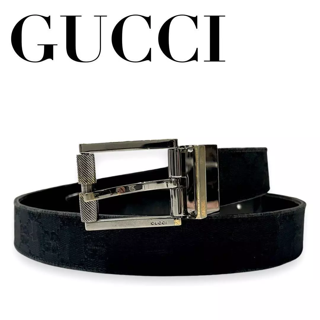 Authentique ceinture cuir toile noire GUCCI   Réglable en 3 étapes   Acce homme