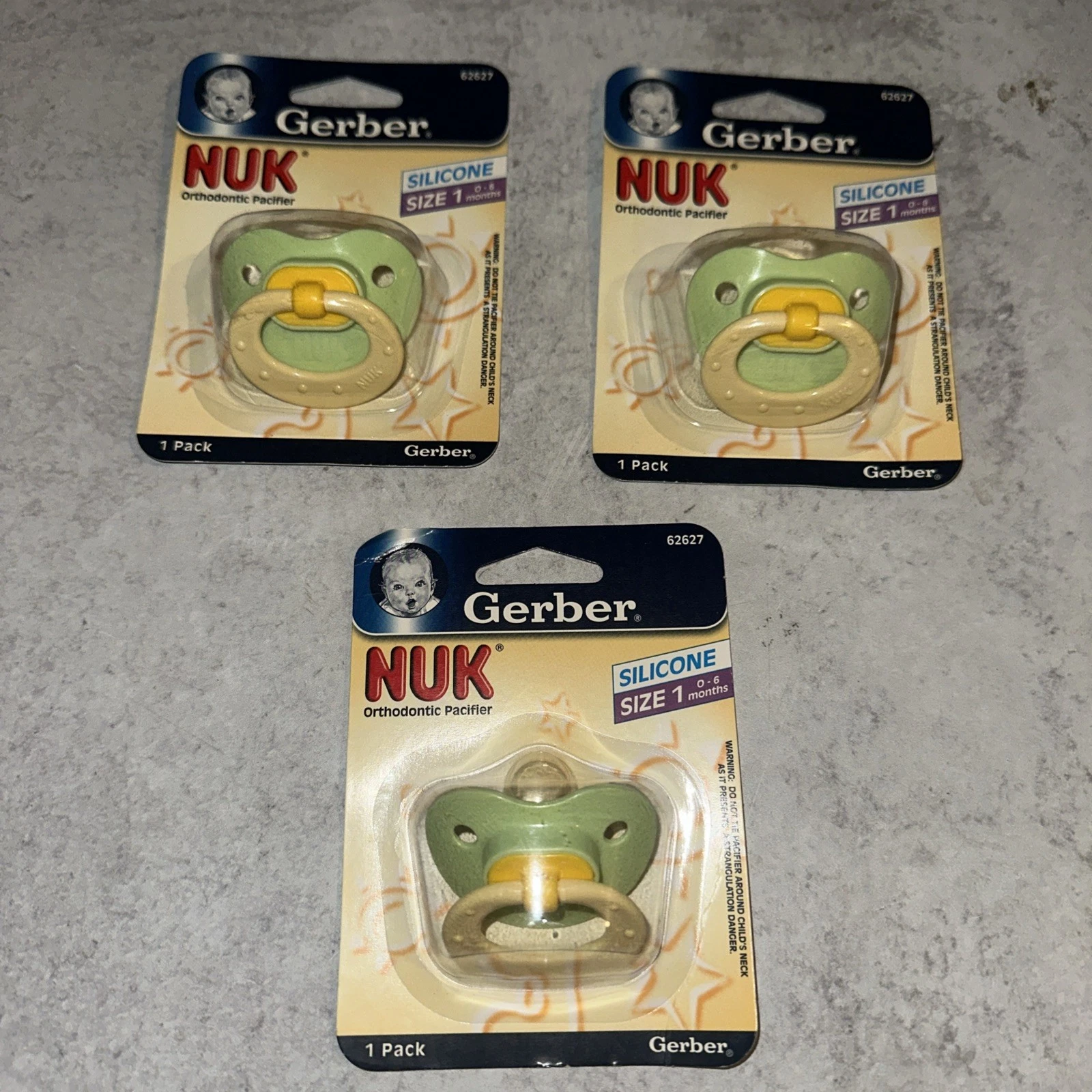 3 Lot Gerber NUK Orthodonic Pacifier Size 1 0-6 Months Silicone Green Yellow
Opens in a new window o