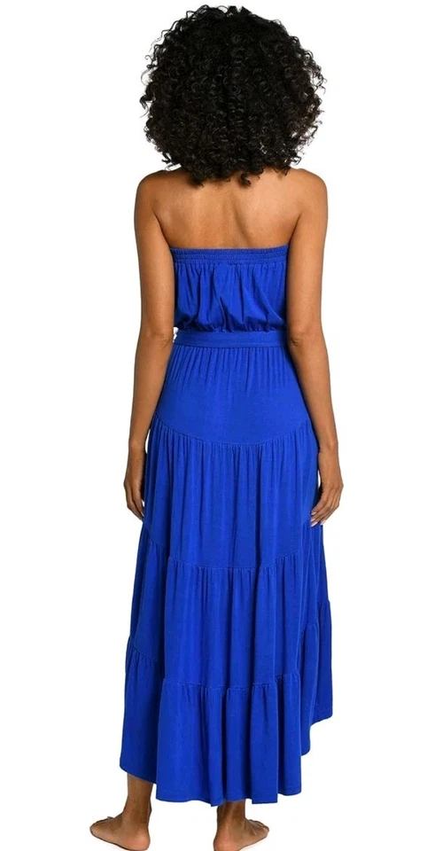 La Blanca垂褶亲爱的无肩带迷笛连衣裙小号蓝色分层泳装遮盖 — 第 2/4 张图片