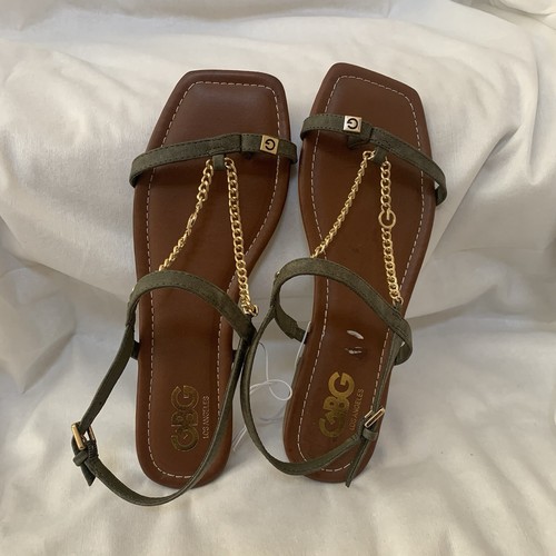 Sandali donna G By Guess TG8,5 bassi pelle verde tono oro catena cinturini fibbia - Foto 16 di 18