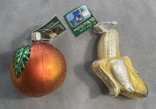 Lot 2 OWC Old World Christmas Glass Ornaments Peeled Banana  Peach New With Tag
