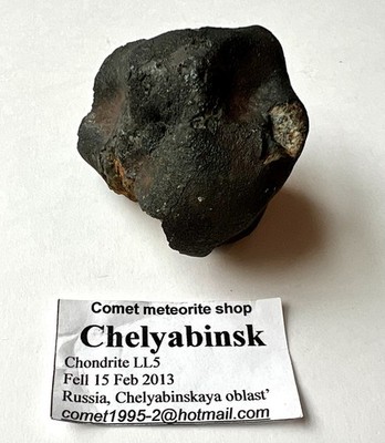 Chelyabinsk Russia Meteorite Stone Dark Fusion Crust with Booklet 134.28 grams