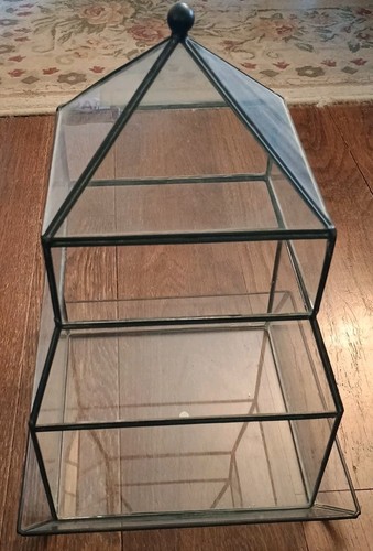 Vtg Big 15" Terrarium Greenhouse w tray for Houseplants Vivarium Glass Leadhead