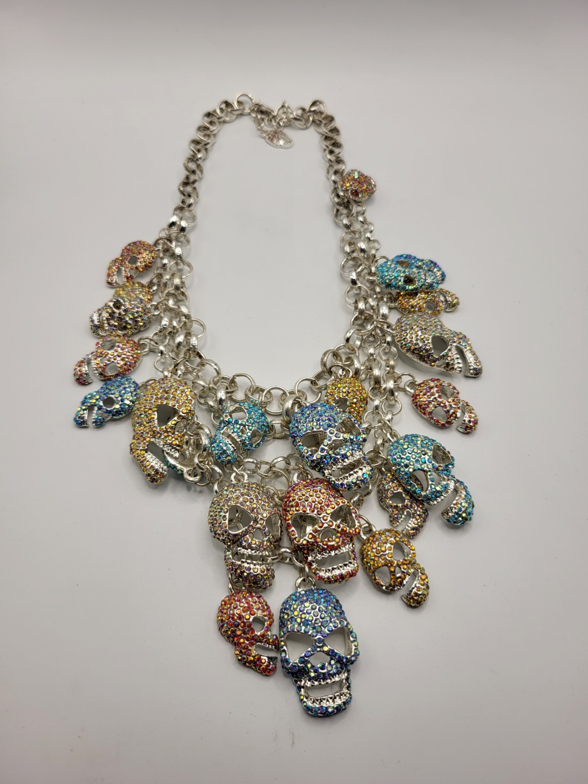 Multicolored Crystal Multi Skull Dangling Charm N… - image 12
