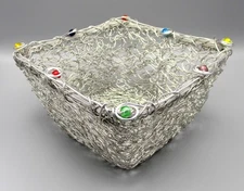 Decorative 8" Square x 4" High Wire Basket with Colored Beads