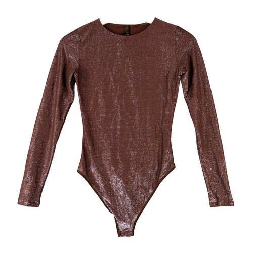 Skims Metallic Long Sleeve Bodysuit Copper Bronze Shimmer S RN158973
