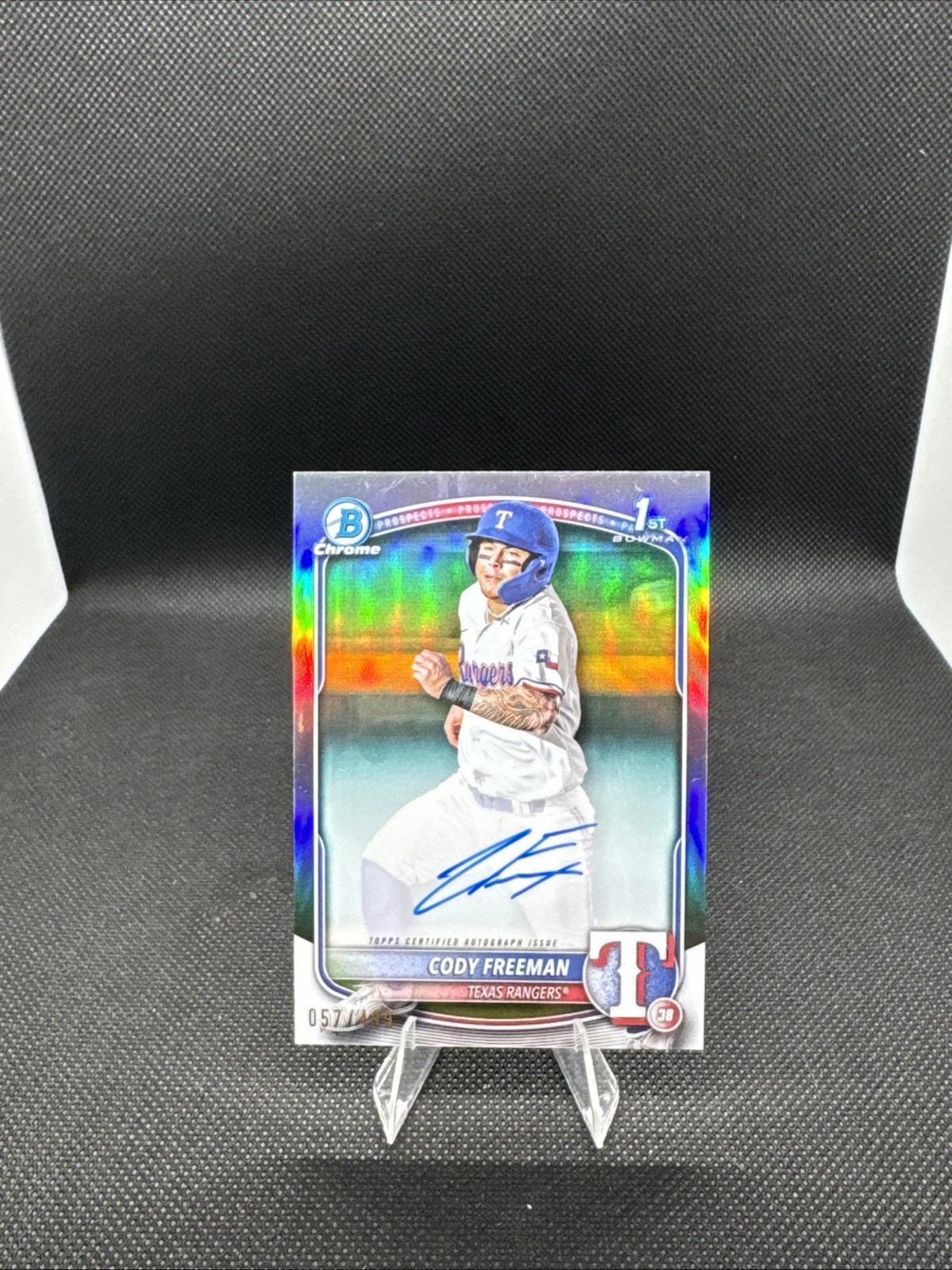 2025 Bowman Cody Freeman Chrome Auto Refractor 57/499 1st Prospect Rangers