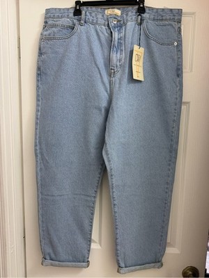 Women's Light Blue Boyfriend Jeans - Relaxed Fit Size 14