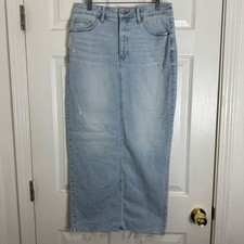 Express Conscious Edit Mid Rise Denim Light Wash Midi Jean Slit Skirt Women 6