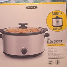 Bella 5QT Slow Cooker BPA-free Brushed Stainless Steel w/ Bonus Dipper
