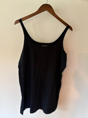 Sejour (Nordstrom Brand) Black Cotton Spaghetti Strap Tank, Women's 2X