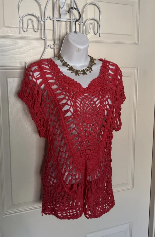 Encubrimiento Coral Cerise Boho Crochet, Playa/Vacaciones Foto 4 de 4