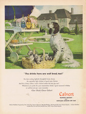 1947 ENGLISH SPRINGER SPANIEL & PUPS TOM LOVELL CALVERT WHISKEY PRINT AD