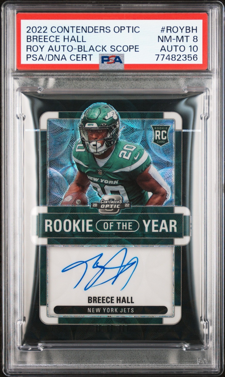 Breece Hall Panini Contenders Optic Rookie of the Year Contenders Autographs #ROYBH Black Scope