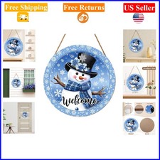 Winter Snowman Welcome Sign for Front Door, 12x12-inch Rustic Wood Decor