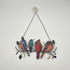 Hand Painted Stained Glass Multicolor Birds Suncatcher Decorative Panel
