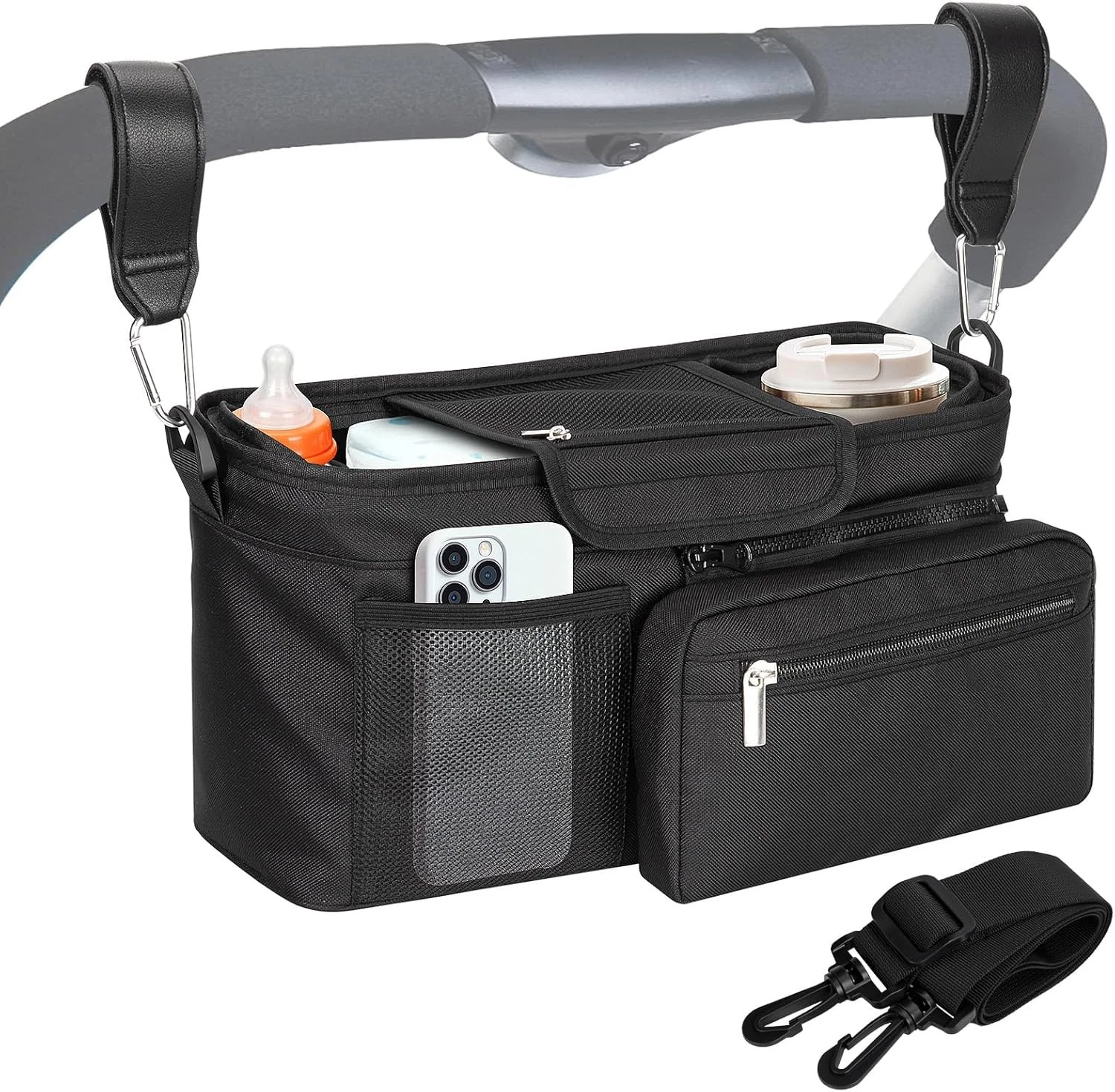 Universal Stroller Organizer Bag, Stroller Caddy with Insulated Cup Holders