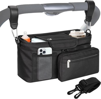 Universal Stroller Organizer Bag, Stroller Caddy with Insulated Cup Holders