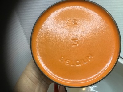 Vintage DESCOWARE BELGIUM Flame Bean Pot w/Lid Cast Iron Enamel