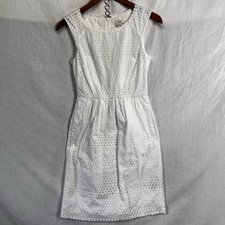 J Crew White Eyelet Tea Dress Womens Size 00 Cotton Pockets Coquette Feminine