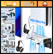 PS5 Wall Mount Kit with Cooling Fan Charging Station - Floating Shelf for All
