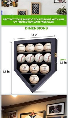 Case Baseball Holders for Balls Display Baseballs Wall Wood Glass Decor Black