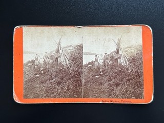 Antique INDIAN WIGWAM TADOUSAC QUEBEC CANADA Stereoview Photograph