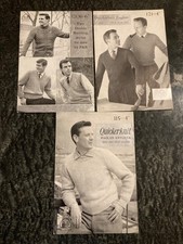 3 x Patons & Baldwins Vintage Knitting Patterns for Mens' Jumpers