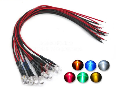 10Pcs New 3mm 5mm Pre Wired LED DC9-12V Lights Emitting Diodes